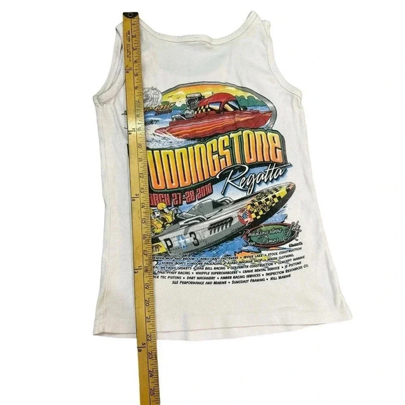 Anvil Women's White Sleeveless Crew Neck Puddingstone Regatta Graphic Tee Size M - Picture 2 of 6